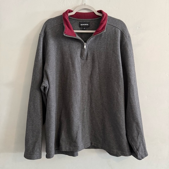 Bonobos Gray Cotton Quarter-Zip Fleece Sweater - Picture 2 of 5